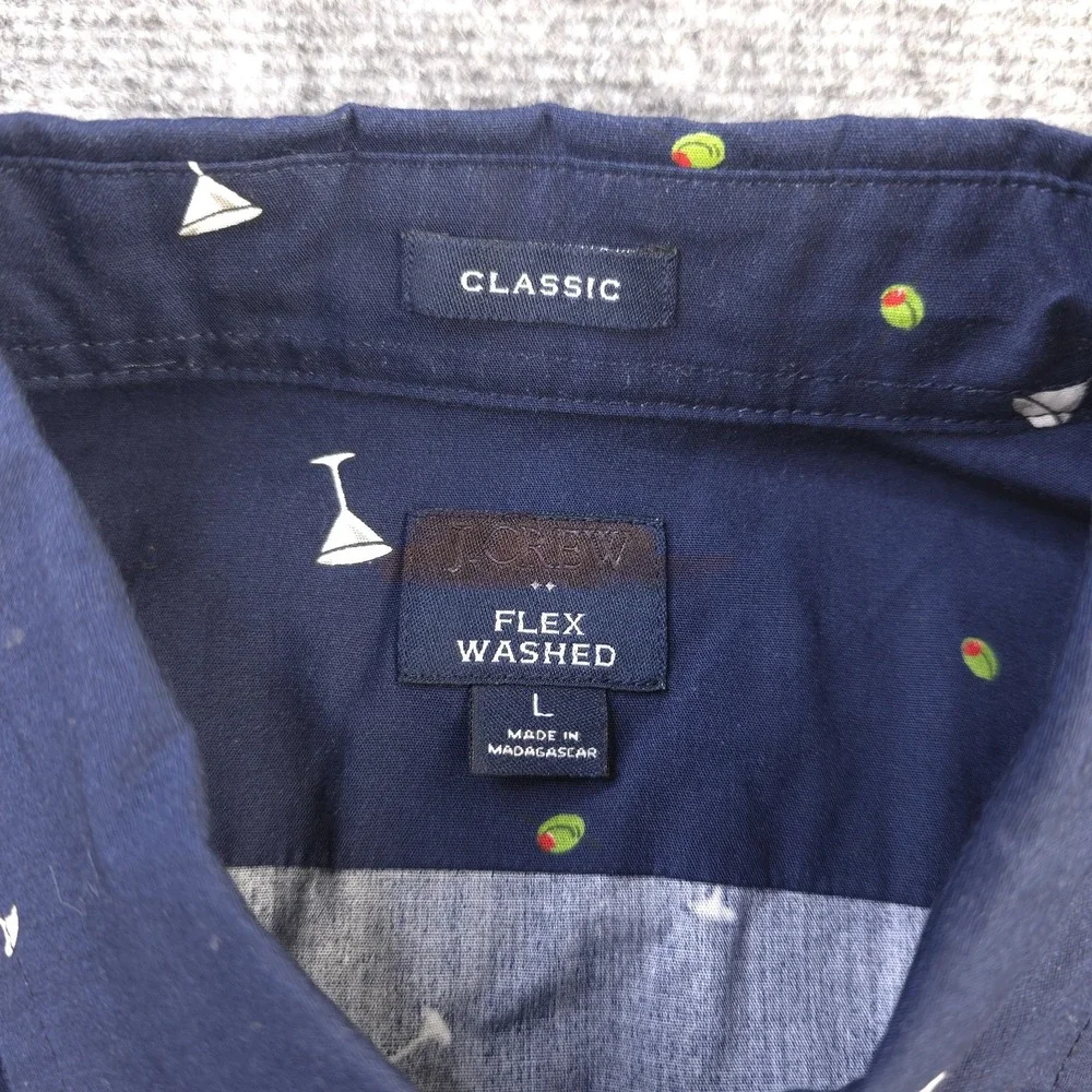 J Crew Shirt Large Martini Glass Geometric‎ Long Sleeve Button Down Flex Washed